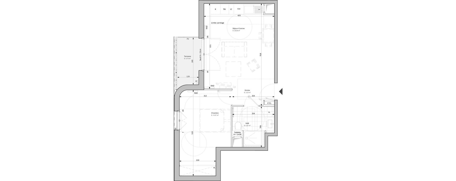 Appartement T2 de 43,63 m2 &agrave; Clichy Bac d'asni&egrave;res