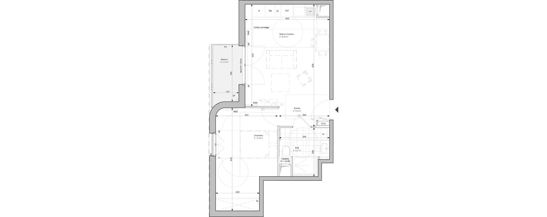 Appartement T2 de 43,62 m2 &agrave; Clichy Bac d'asni&egrave;res