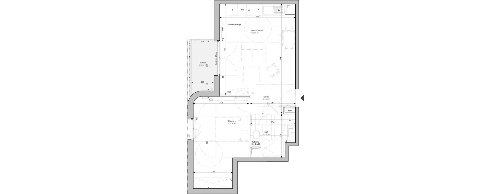 Appartement T2 de 43,62 m2 &agrave; Clichy Bac d'asni&egrave;res