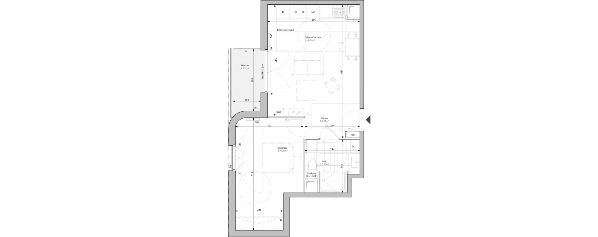 Appartement T2 de 43,61 m2 &agrave; Clichy Bac d'asni&egrave;res