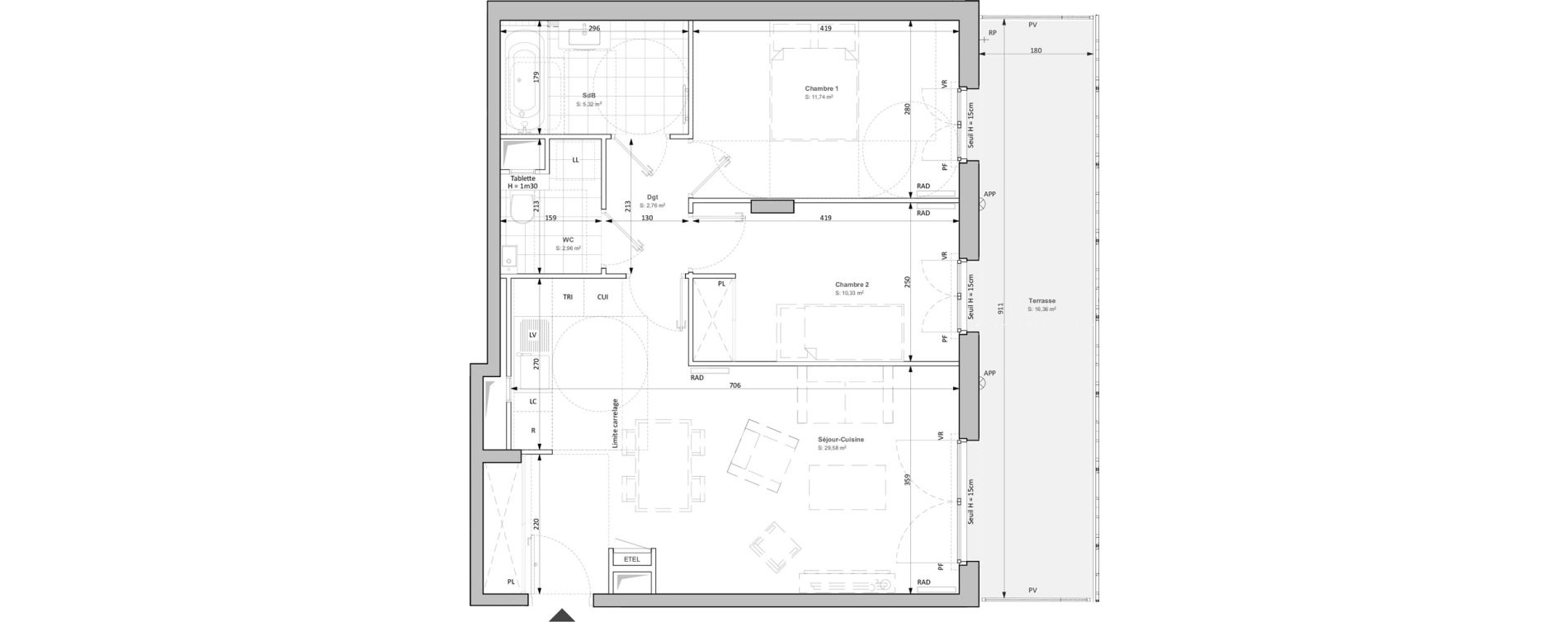 Appartement T3 de 62,69 m2 &agrave; Clichy Bac d'asni&egrave;res