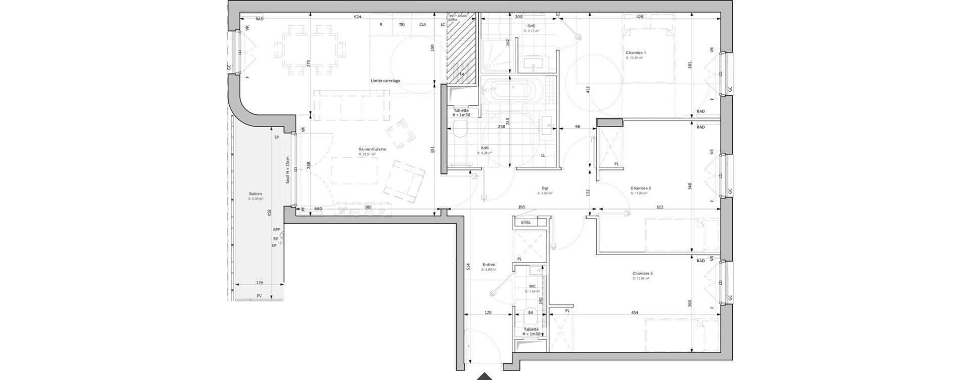 Appartement T4 de 85,46 m2 &agrave; Clichy Bac d'asni&egrave;res