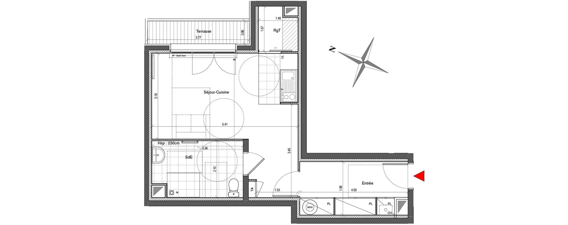 Appartement T1 de 37,47 m2 &agrave; Colombes Plateau - gr&egrave;ves - bord de seine