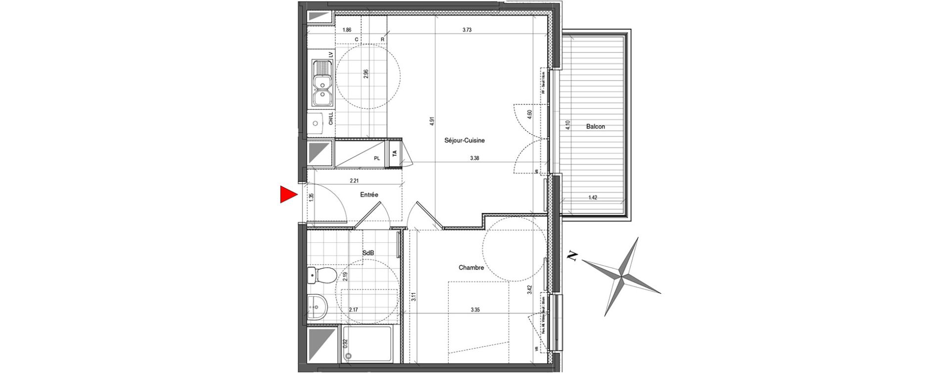 Appartement T2 de 42,82 m2 &agrave; Colombes Plateau - gr&egrave;ves - bord de seine