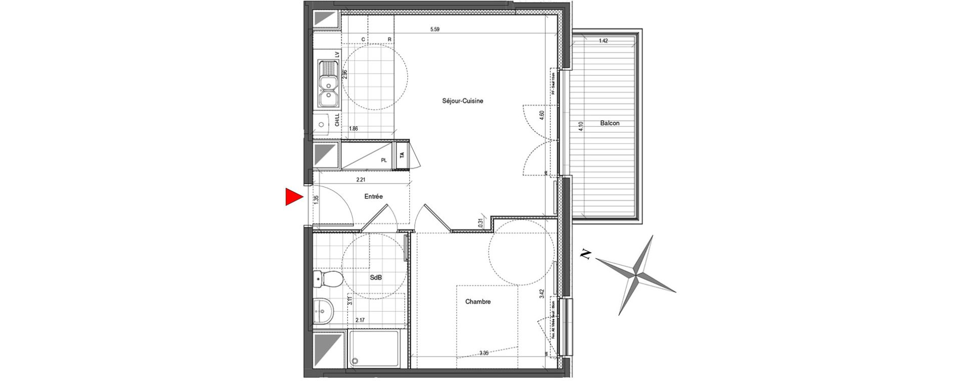 Appartement T2 de 42,75 m2 &agrave; Colombes Plateau - gr&egrave;ves - bord de seine