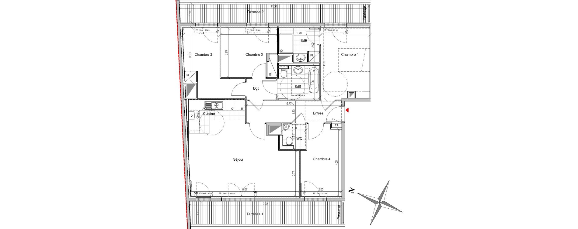 Appartement T5 de 96,48 m2 &agrave; Colombes Plateau - gr&egrave;ves - bord de seine