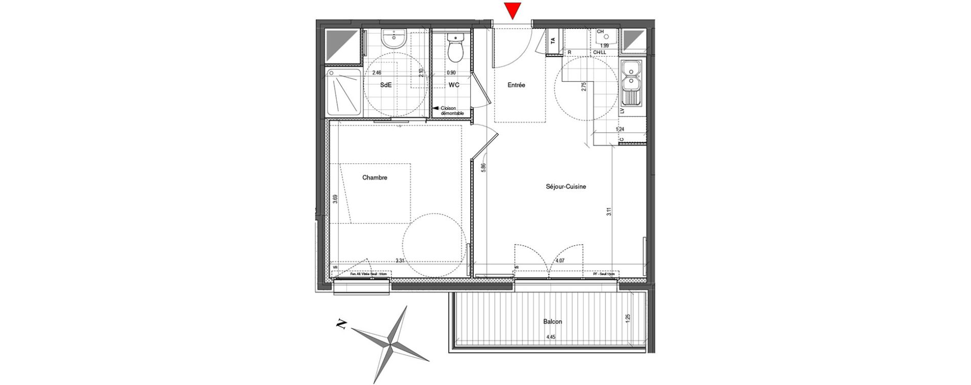 Appartement T2 de 41,67 m2 &agrave; Colombes Plateau - gr&egrave;ves - bord de seine