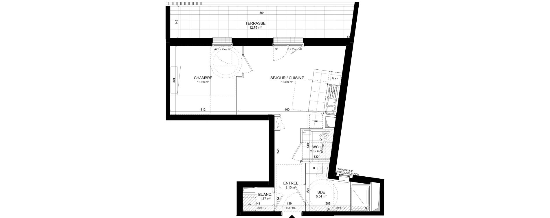 Appartement T2 de 40,83 m2 &agrave; Colombes Jeanne gleuzer - gros gr&egrave;s