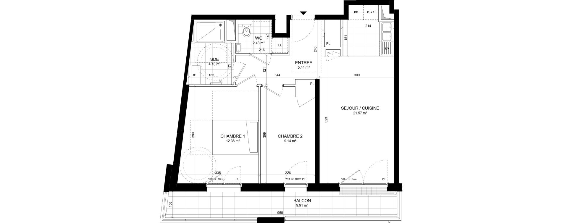 Appartement T3 de 55,06 m2 &agrave; Colombes Jeanne gleuzer - gros gr&egrave;s