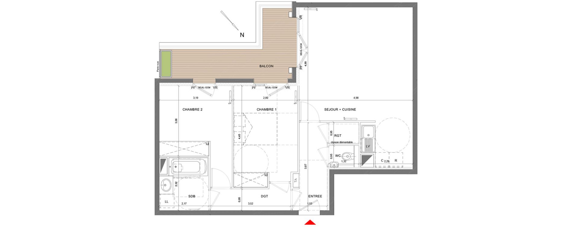 Appartement T3 de 67,91 m2 &agrave; Colombes Stade