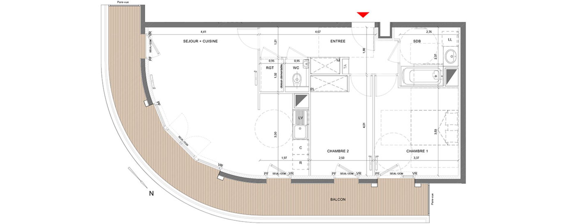 Appartement T3 de 66,45 m2 &agrave; Colombes Stade