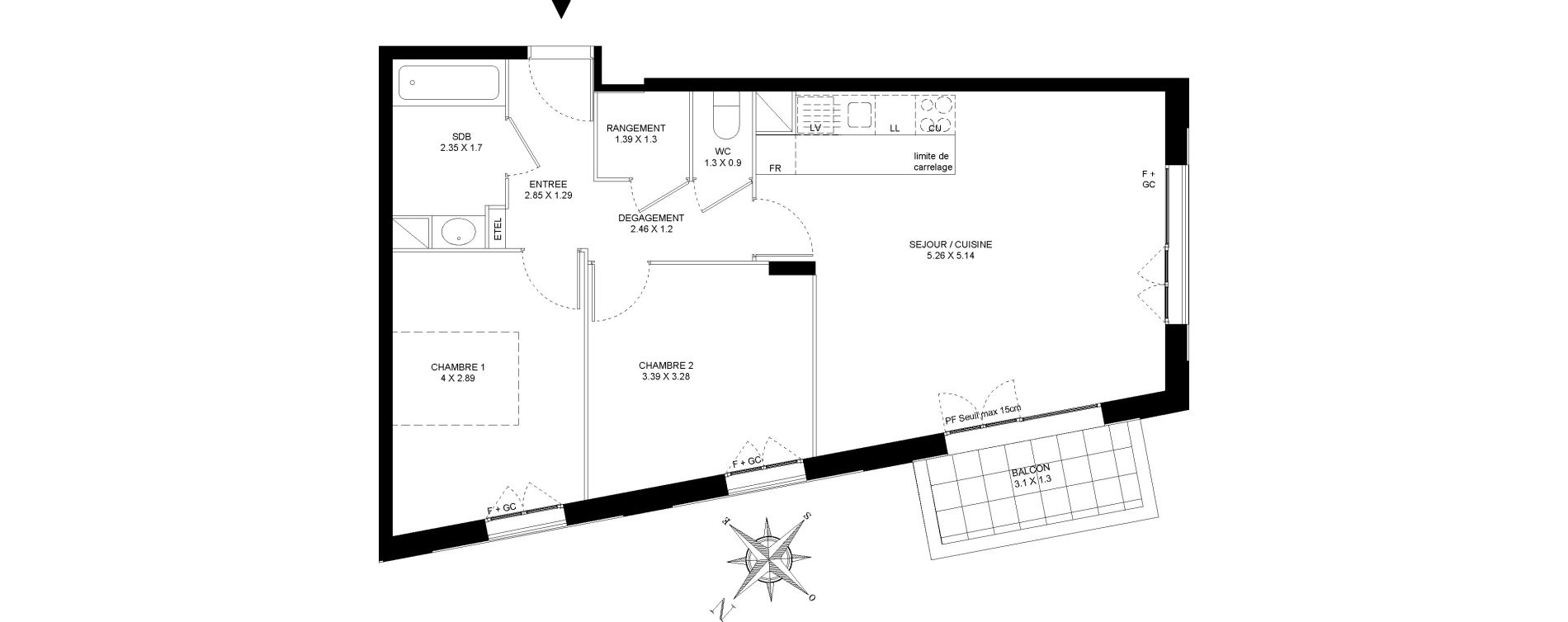 Appartement T3 de 64,60 m2 &agrave; Colombes Gabriel p&eacute;ri - estiennes d orves