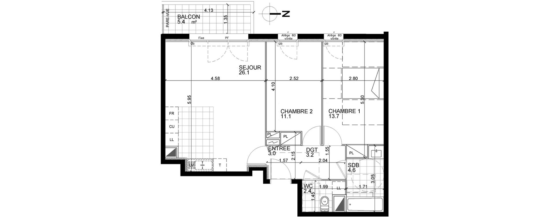 Appartement T3 de 64,10 m2 &agrave; Colombes Stade