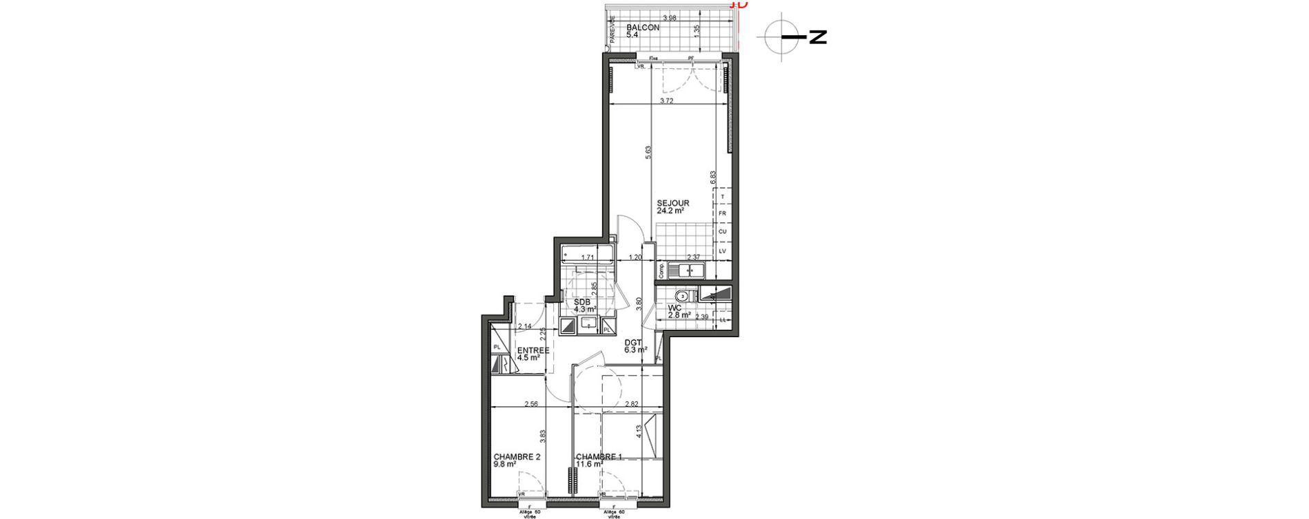 Appartement T3 de 63,50 m2 &agrave; Colombes Stade