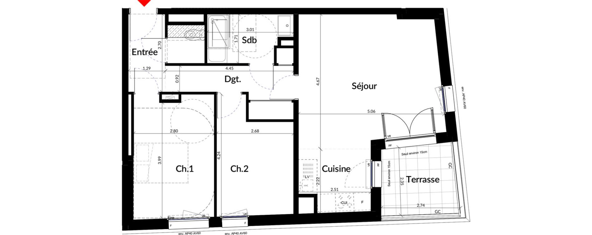 Appartement T3 de 64,10 m2 &agrave; Colombes Stade