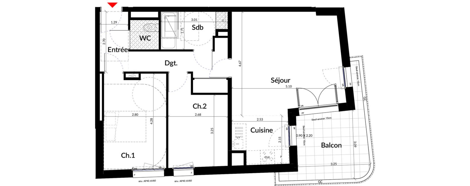 Appartement T3 de 64,20 m2 &agrave; Colombes Stade