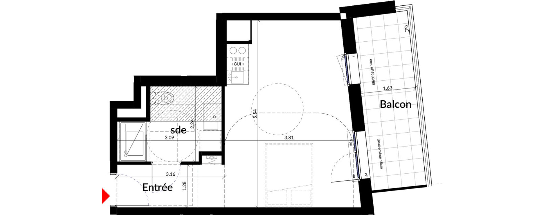 Appartement T1 de 30,10 m2 &agrave; Colombes Stade