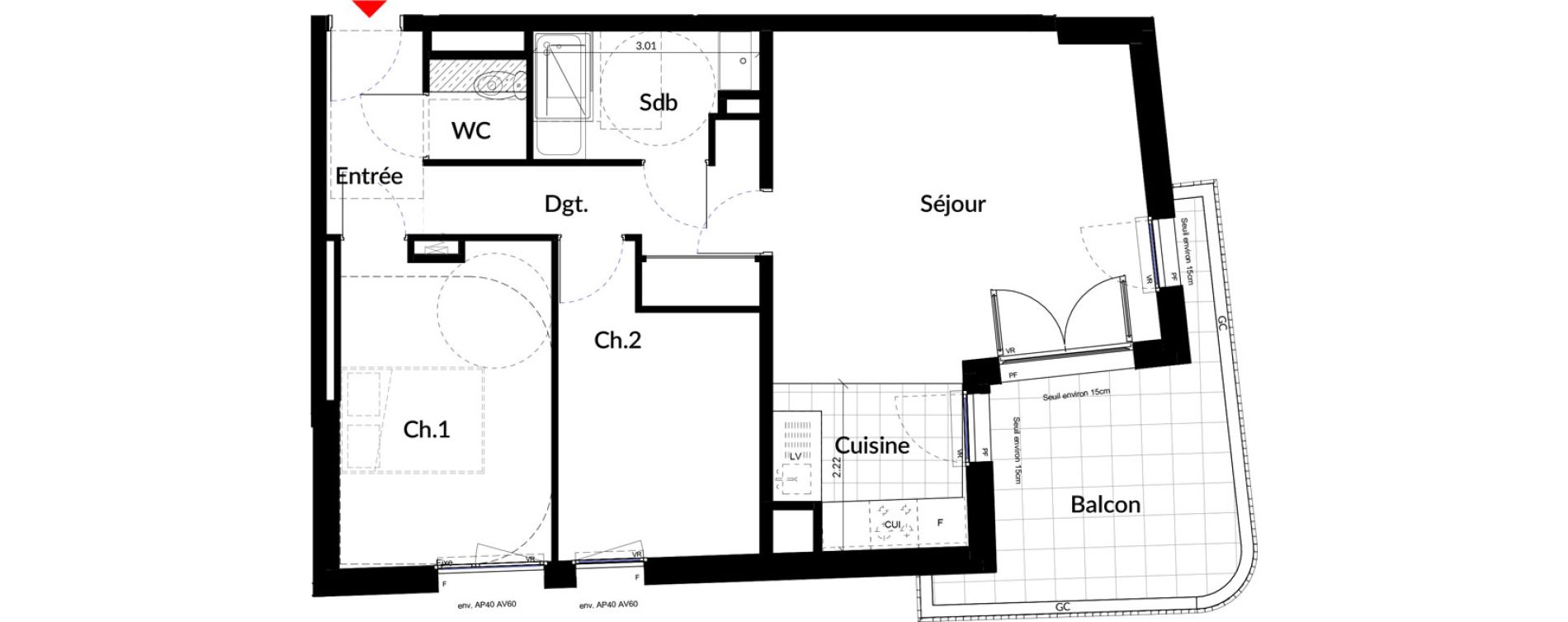 Appartement T3 de 64,20 m2 &agrave; Colombes Stade