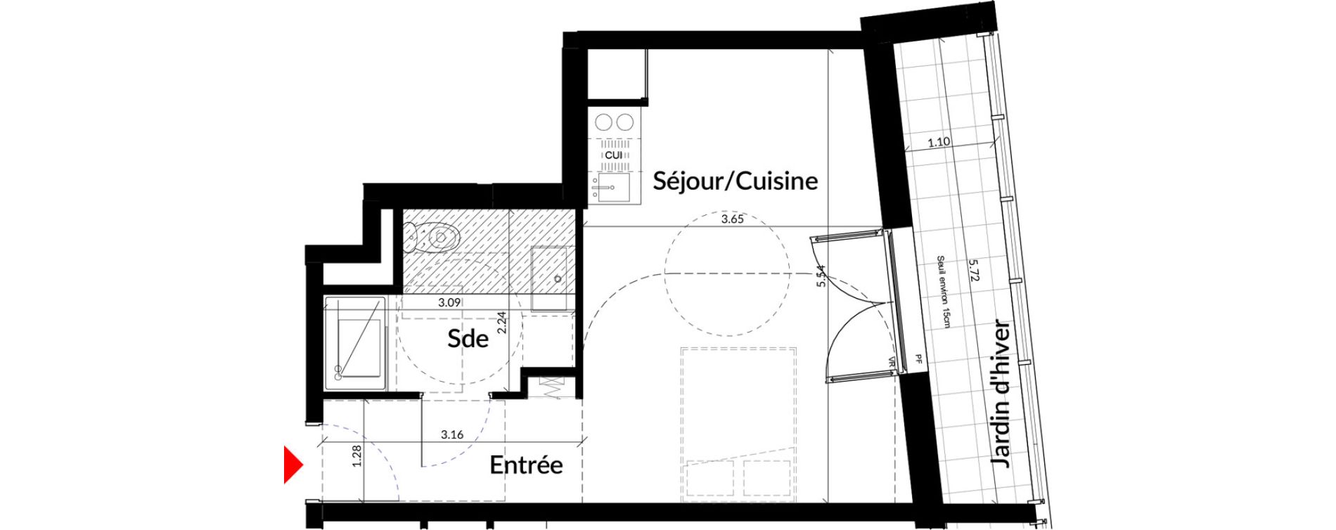 Appartement T1 de 30,10 m2 &agrave; Colombes Stade