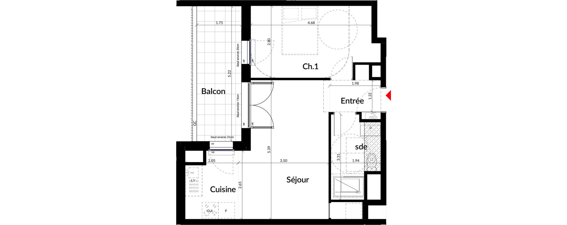 Appartement T2 de 44,70 m2 &agrave; Colombes Stade