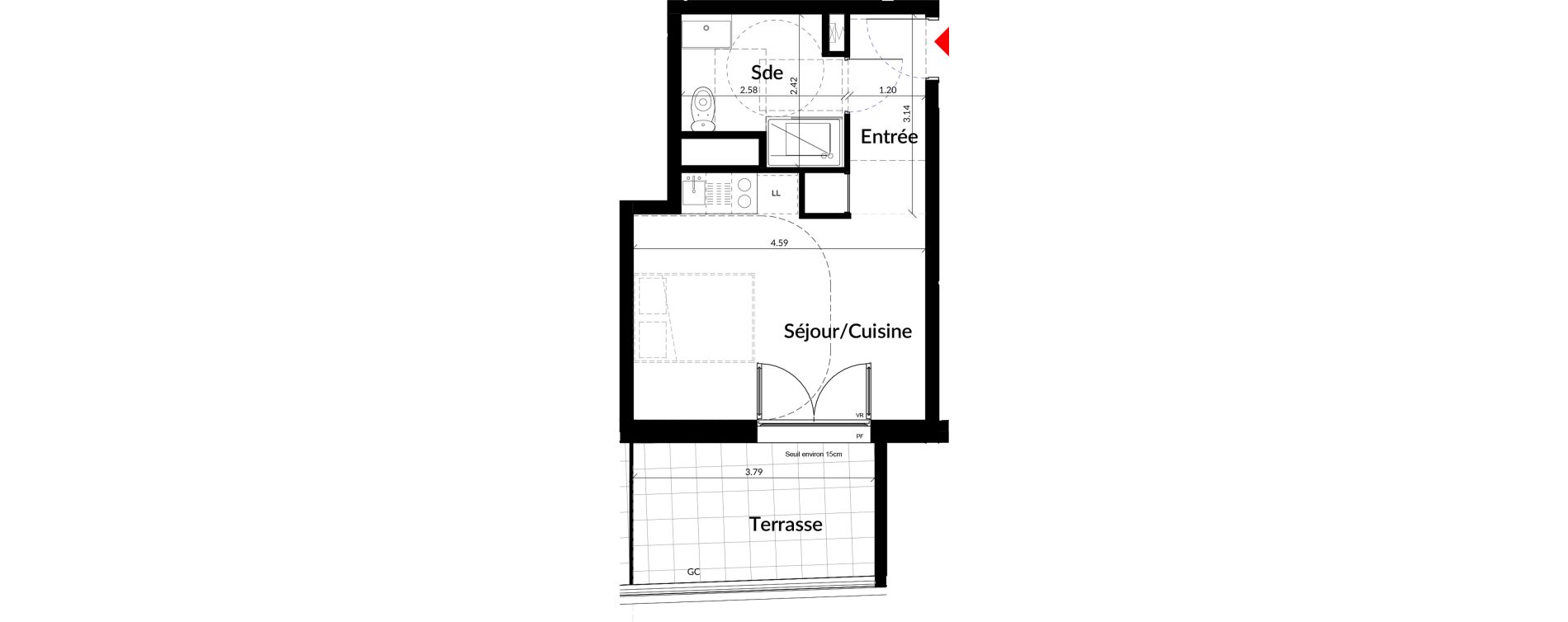 Appartement T1 de 25,40 m2 &agrave; Colombes Stade