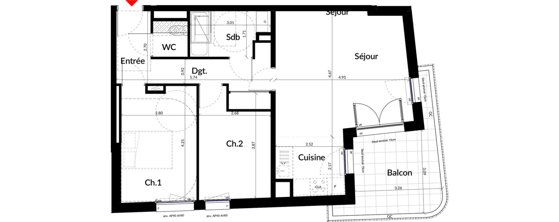 Appartement T3 de 64,20 m2 &agrave; Colombes Stade