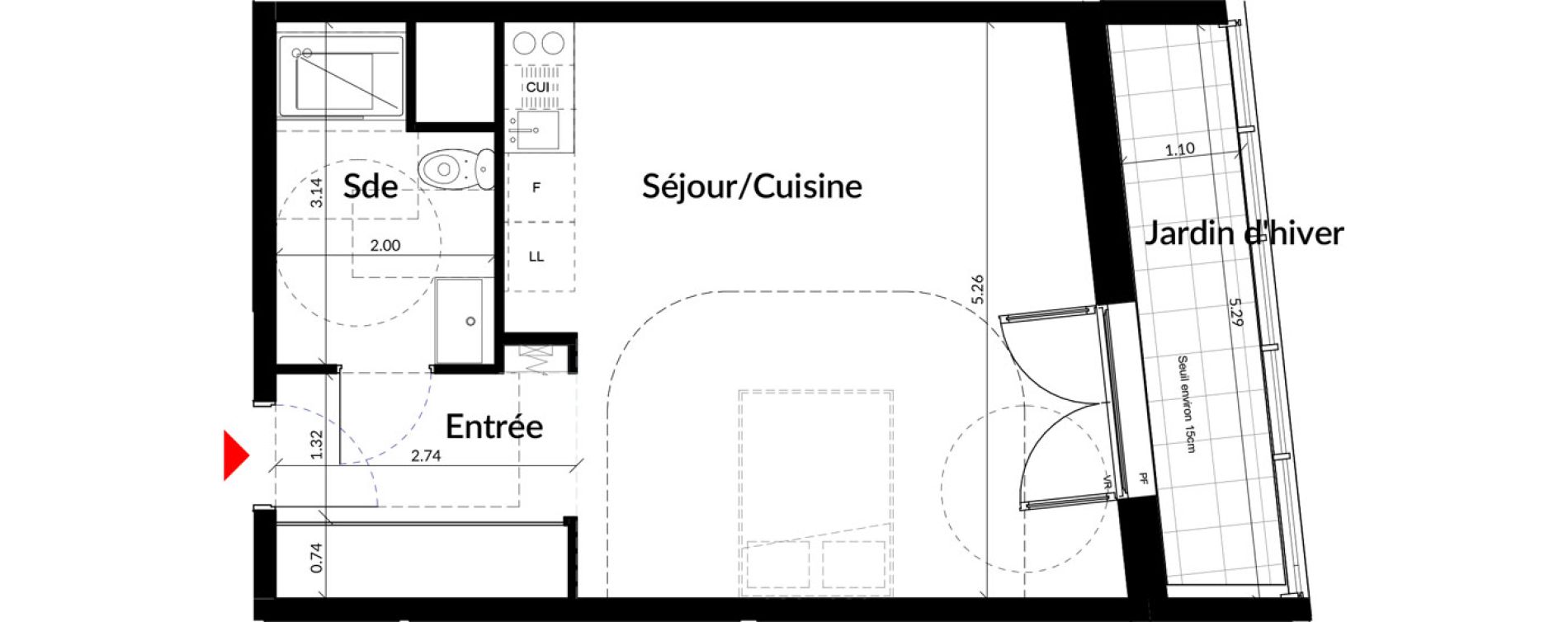 Appartement T1 de 37,90 m2 &agrave; Colombes Stade