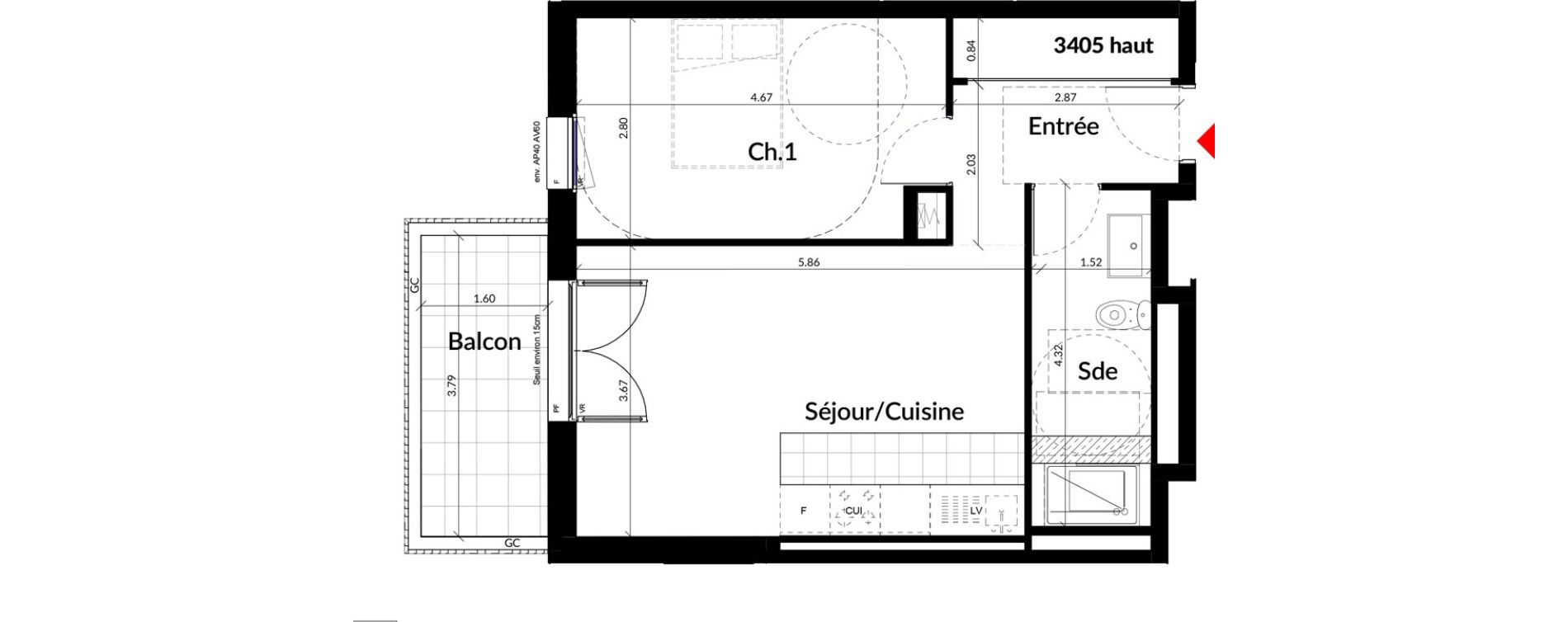 Appartement T2 de 46,60 m2 &agrave; Colombes Stade