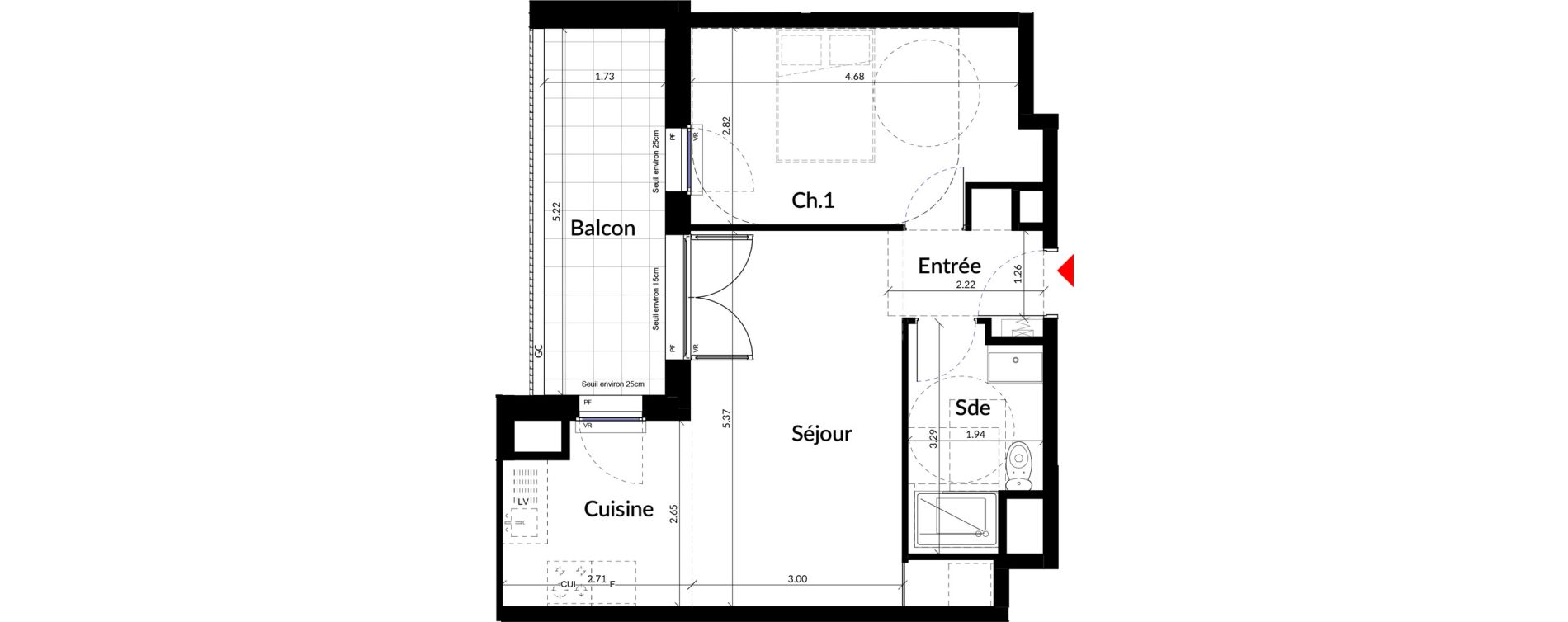 Appartement T2 de 45,20 m2 &agrave; Colombes Stade