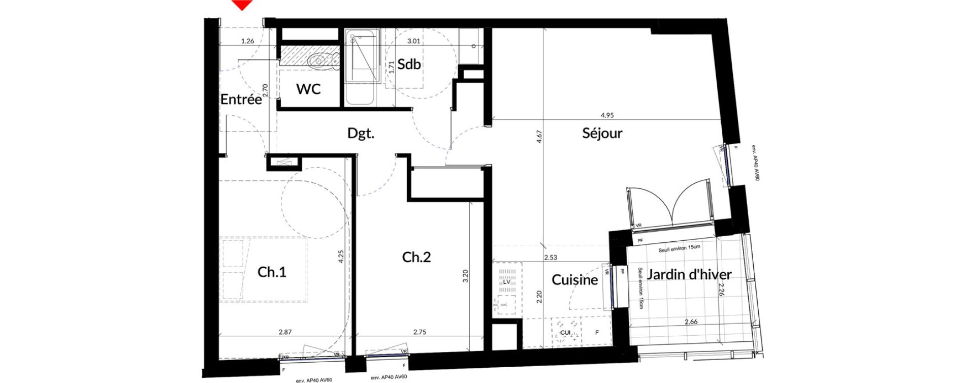 Appartement T3 de 64,60 m2 &agrave; Colombes Stade