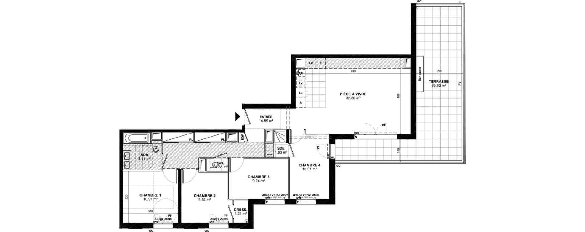 Appartement T5 de 95,87 m2 &agrave; Colombes Centre