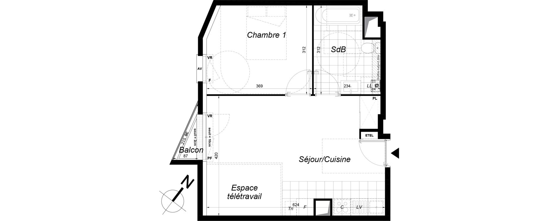 Appartement T2 de 43,10 m2 &agrave; Colombes Gabriel p&eacute;ri - estiennes d orves