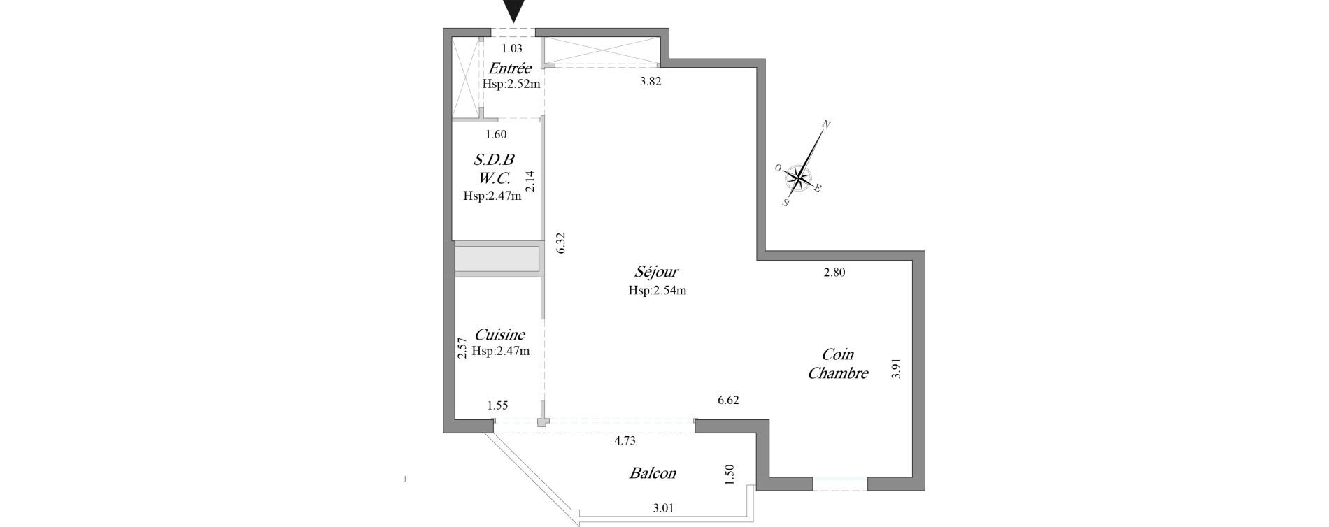 Appartement T1 de 45,35 m2 &agrave; Courbevoie B&eacute;con