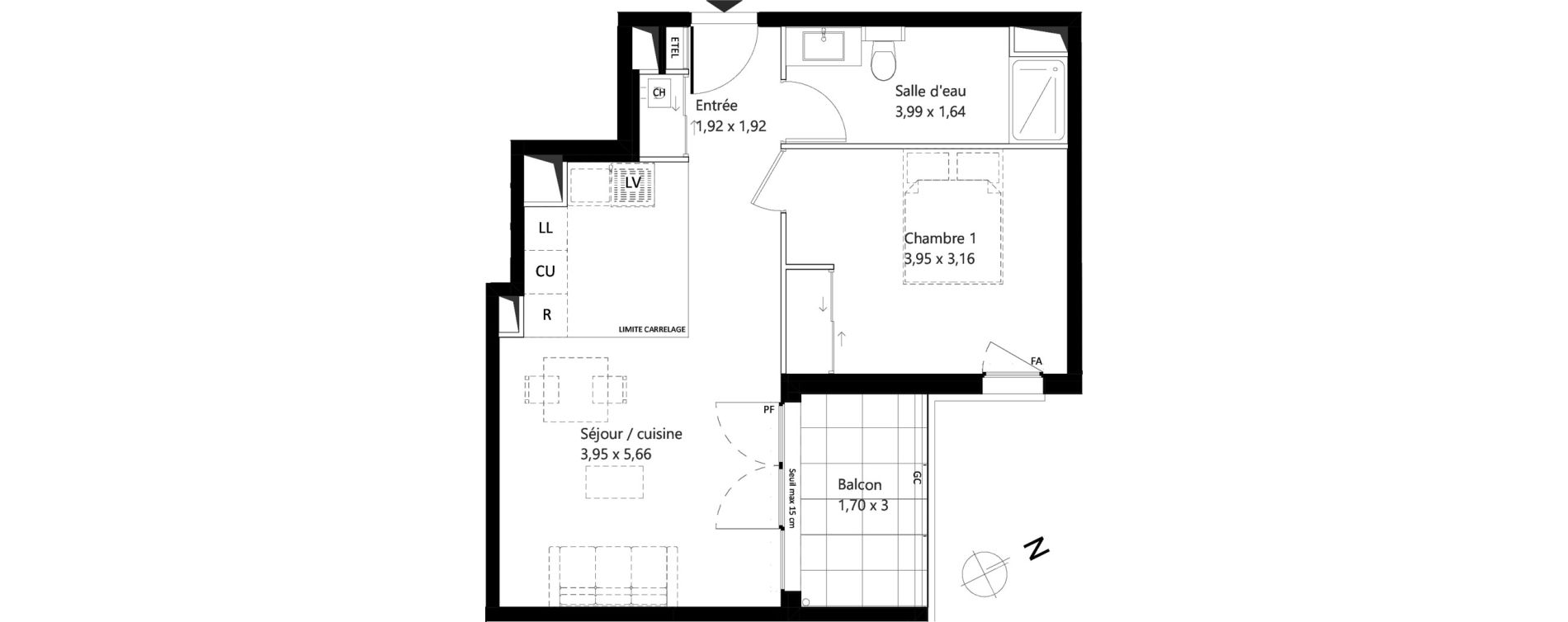 Appartement T2 de 45,26 m2 &agrave; Garches Centre