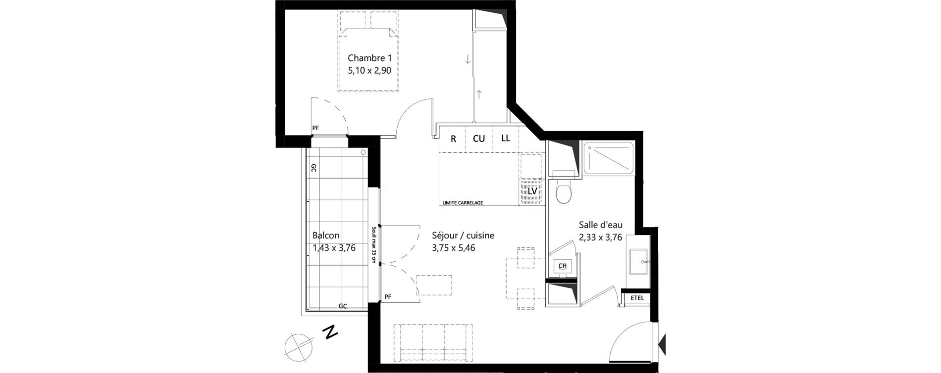 Appartement T2 de 43,83 m2 &agrave; Garches Centre
