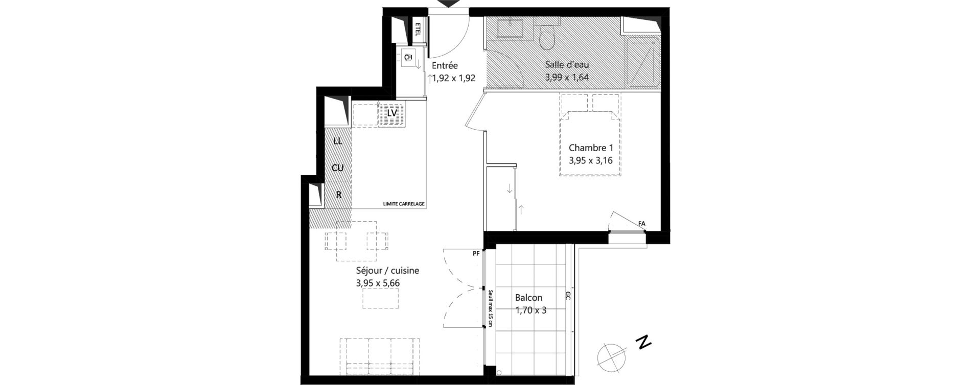 Appartement T2 de 45,29 m2 &agrave; Garches Centre