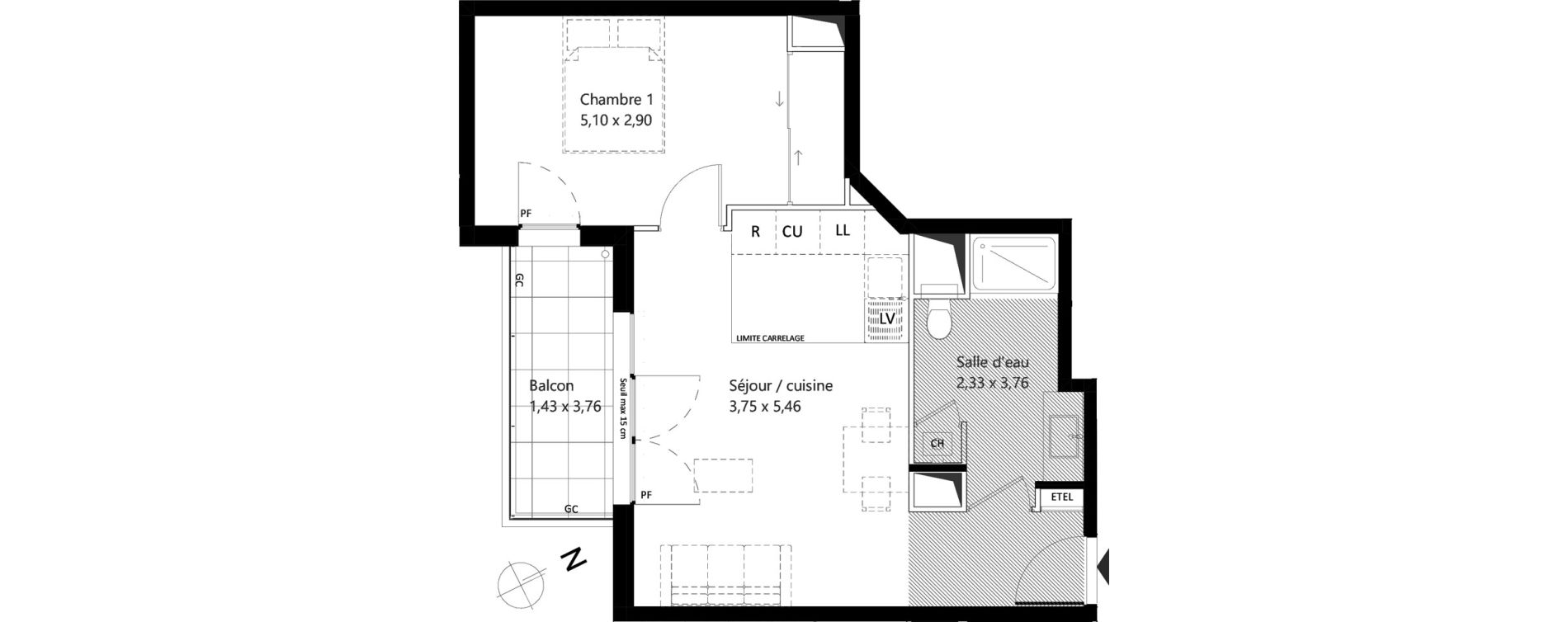 Appartement T2 de 43,83 m2 &agrave; Garches Centre