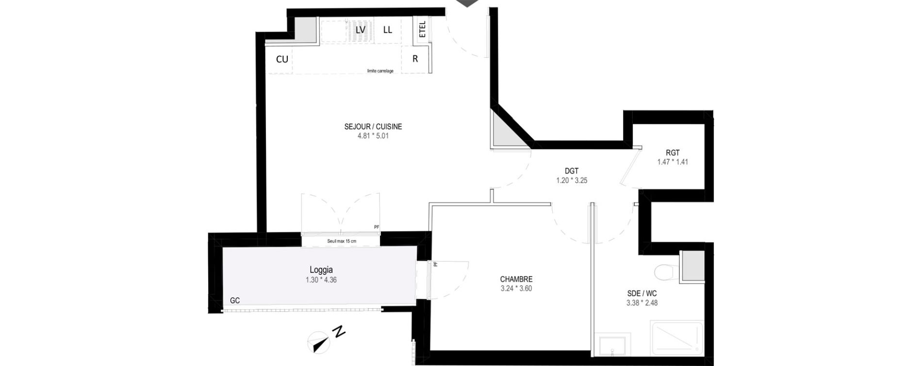 Appartement T2 de 46,26 m2 &agrave; Garches Buzenval