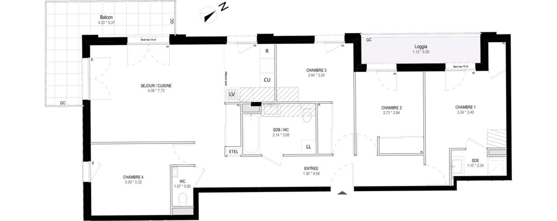 Appartement T5 de 97,95 m2 &agrave; Garches Buzenval