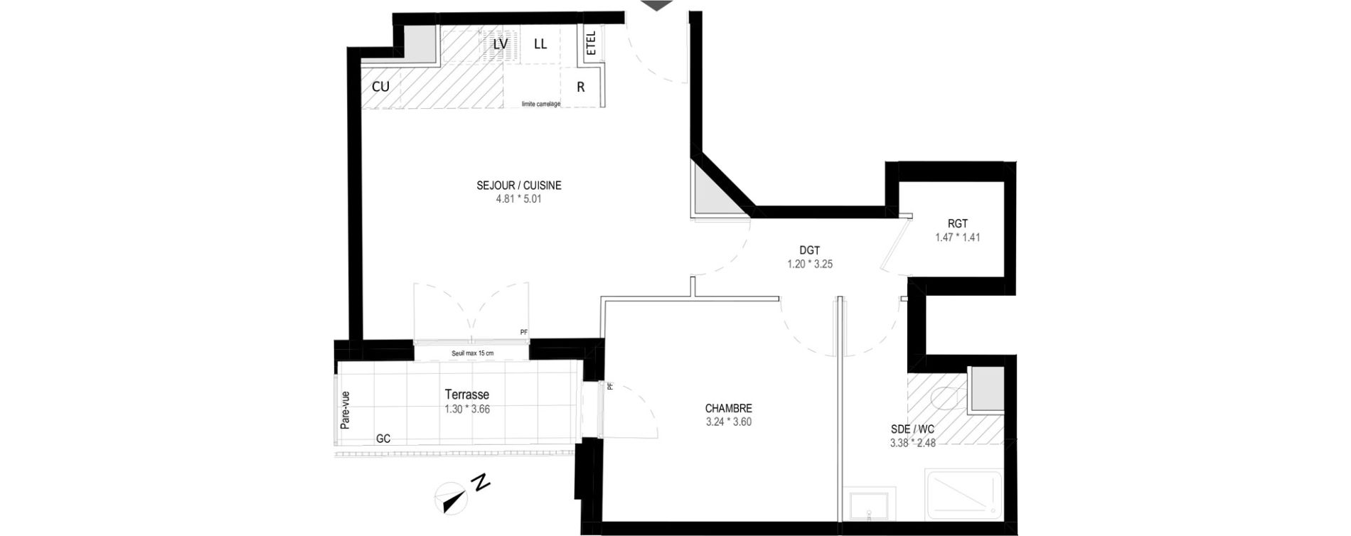 Appartement T2 de 46,77 m2 &agrave; Garches Buzenval