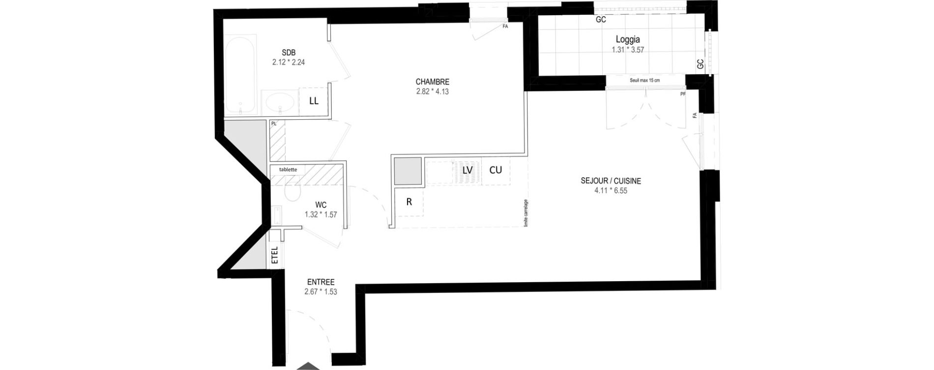 Appartement T2 de 48,79 m2 &agrave; Garches Buzenval