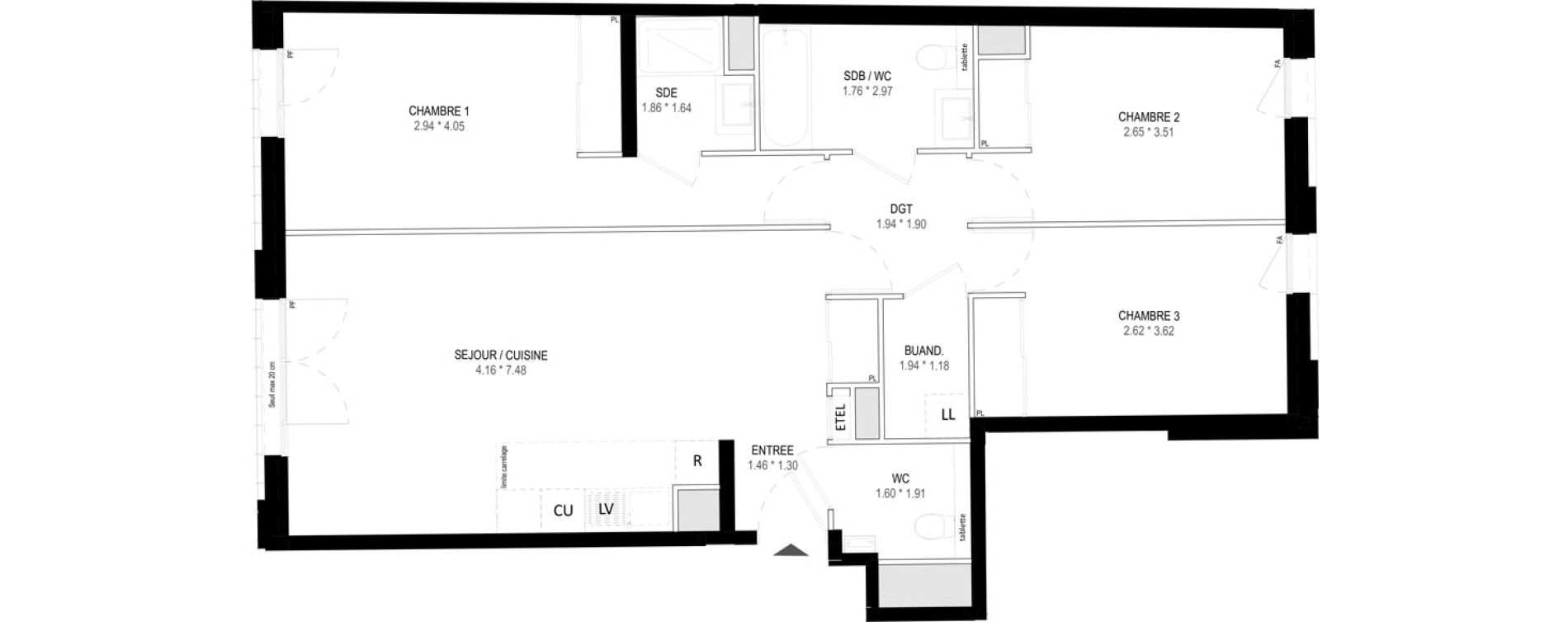 Appartement T4 de 87,11 m2 &agrave; Garches Buzenval