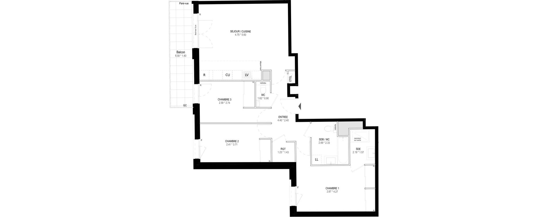 Appartement T4 de 81,01 m2 &agrave; Garches Buzenval