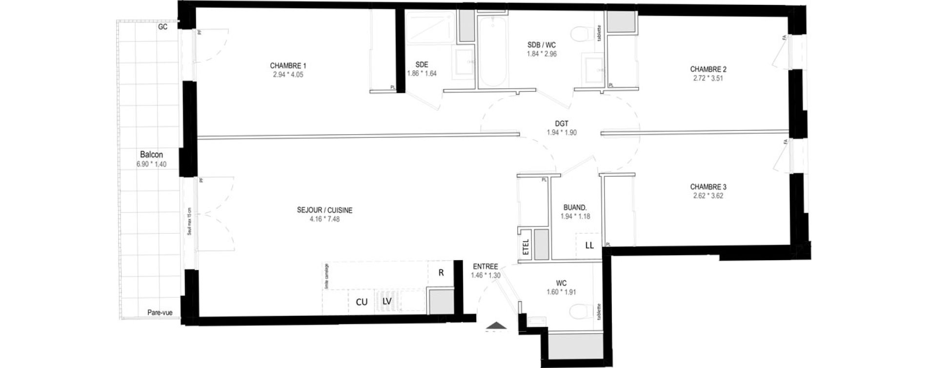 Appartement T4 de 87,31 m2 &agrave; Garches Buzenval