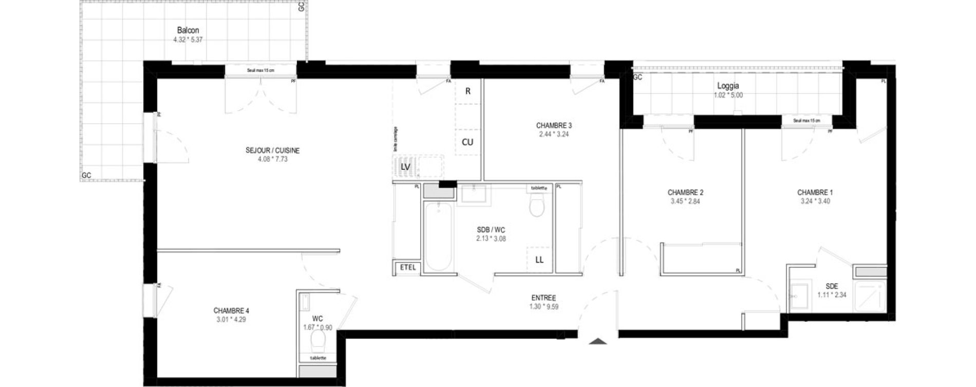 Appartement T5 de 97,91 m2 &agrave; Garches Buzenval