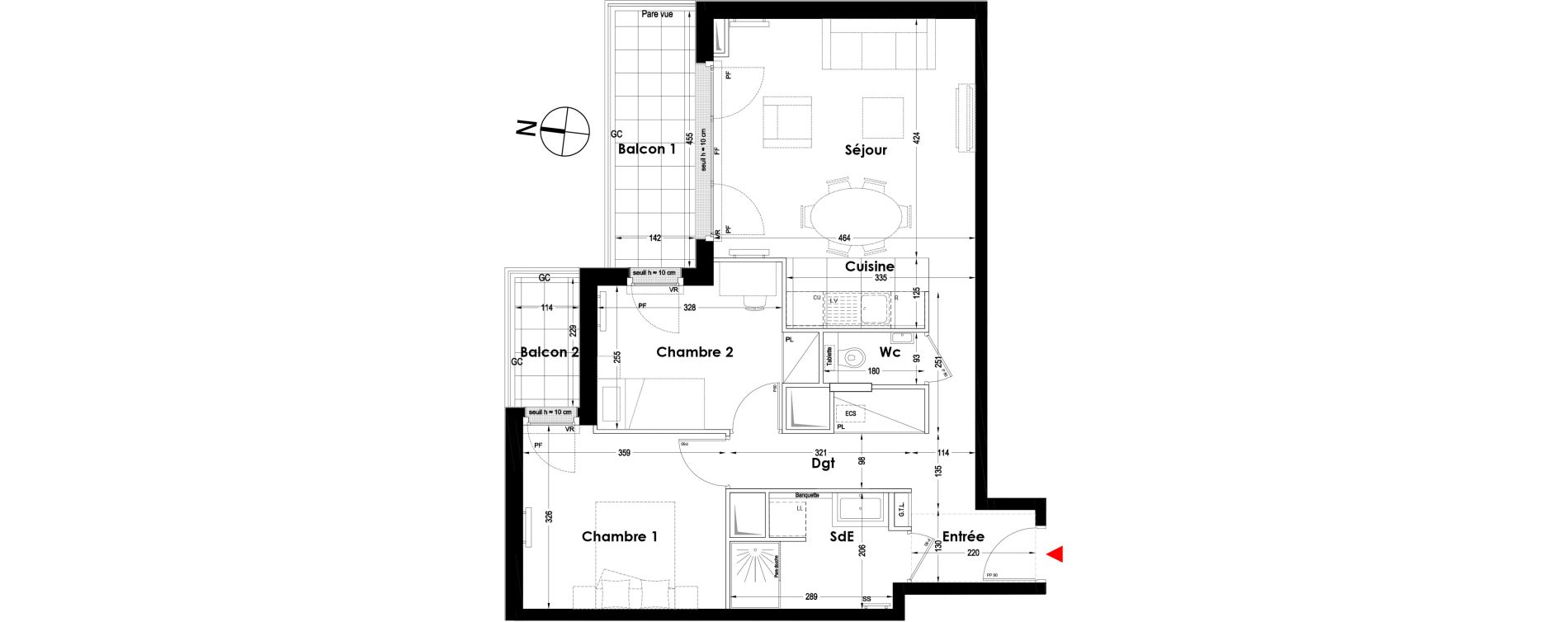 Appartement T3 de 61,91 m2 &agrave; Garches Buzenval