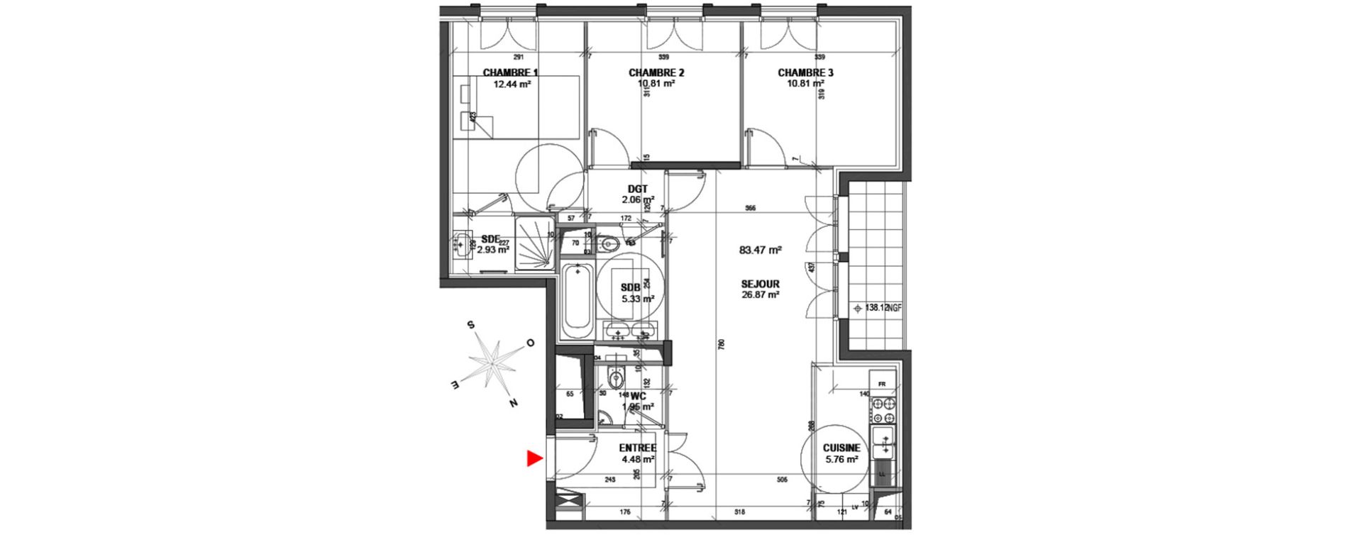 Appartement T4 de 83,47 m2 &agrave; Garches Garches buzenval