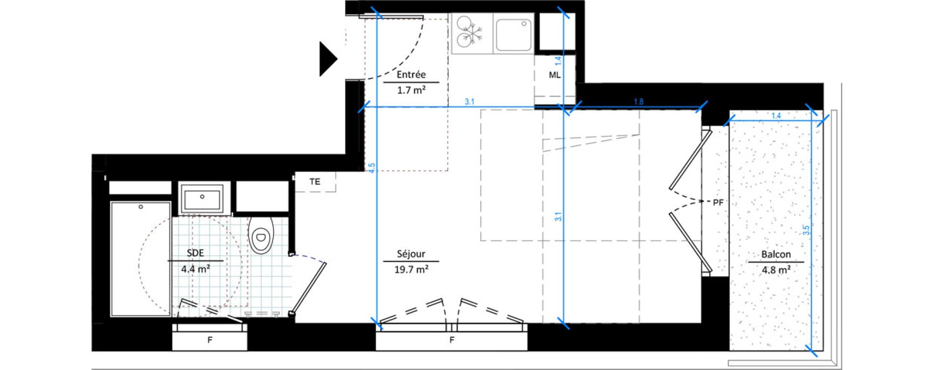 Studio de 25,80 m2 &agrave; Gennevilliers Les agnettes