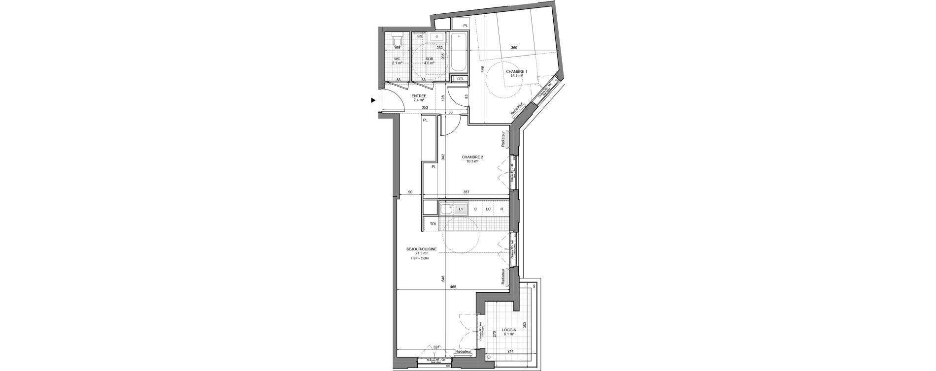 Appartement T3 de 66,70 m2 &agrave; Gennevilliers Sud chanteraines