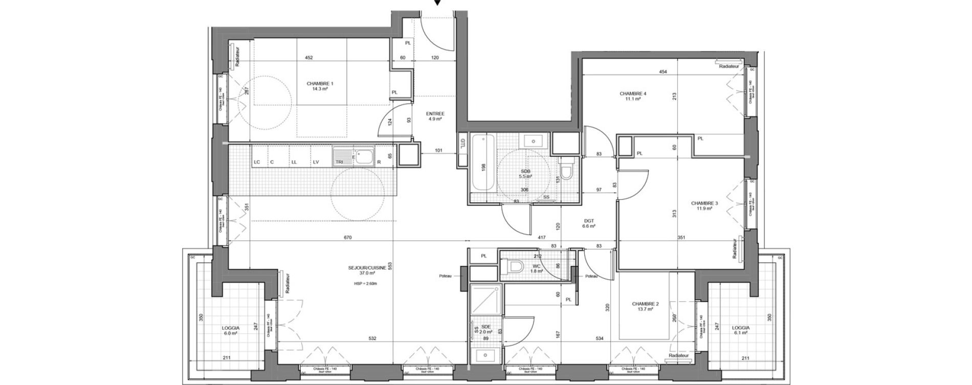 Appartement T5 de 108,90 m2 &agrave; Gennevilliers Sud chanteraines